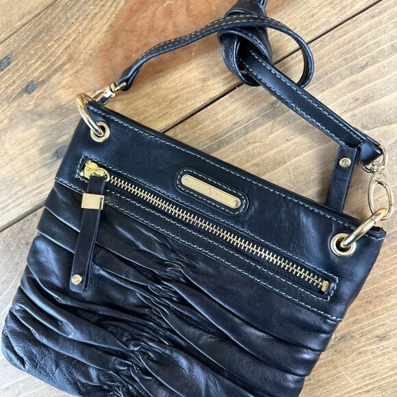 Etienne Aigner Black Cross Body Purse‎ Leather Puckered Gold Hardware Small - Picture 5 of 9